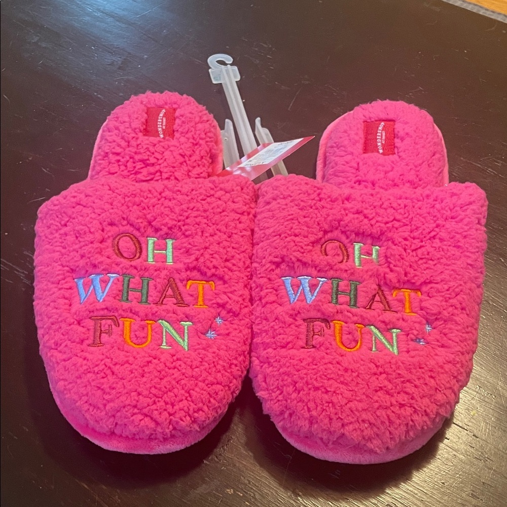 Oh what fun Pink Plush Slippers